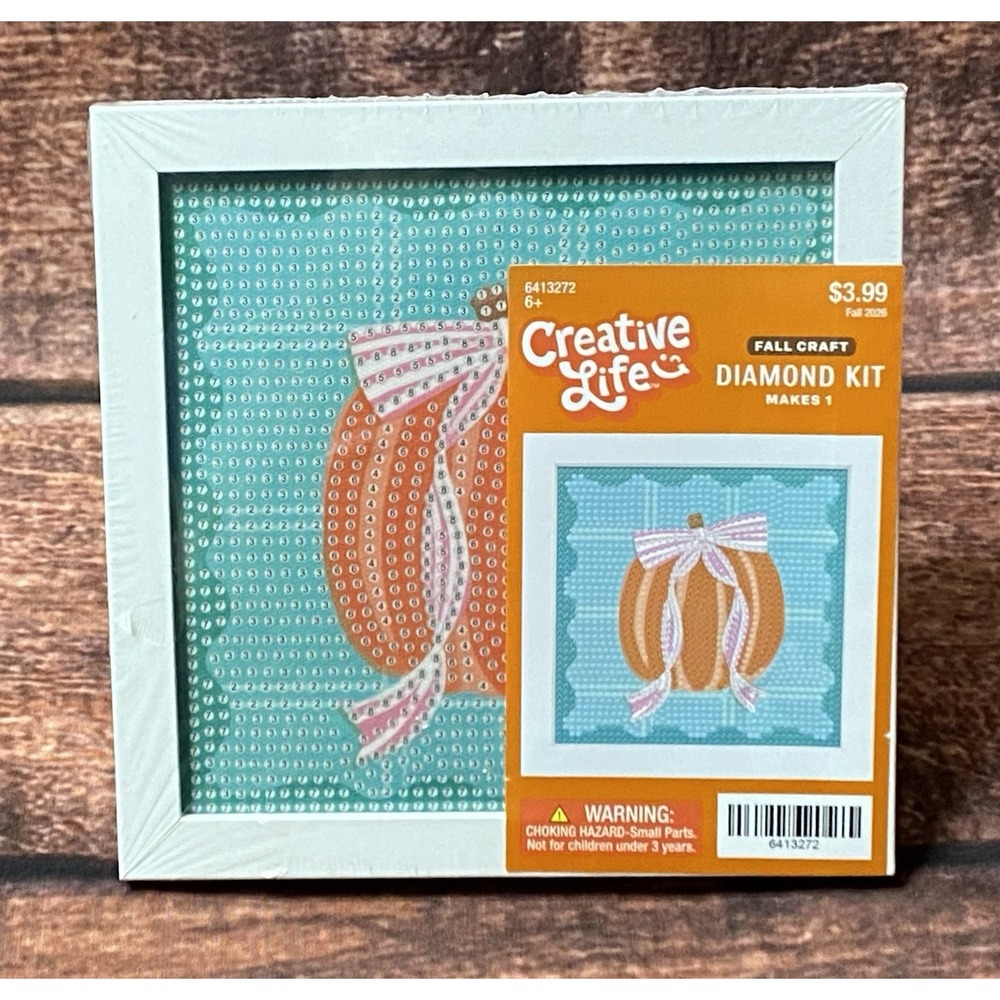 Pumpkin On Green Square Diamond Painting Kit in Frame Hobby Lobby Creative Life